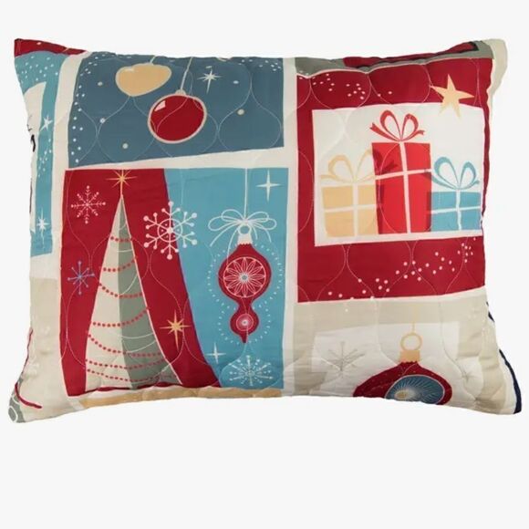 NEW! Merry Retro Christmas Printed Quilt Set Holidays Winter Wreath Joy - Picture 3 of 8